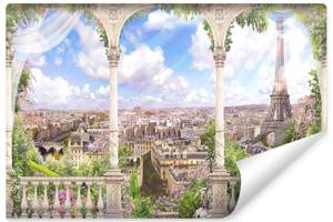 Fototapete Paris Panorama Blumen 3D 135 x 90 x 90 cm