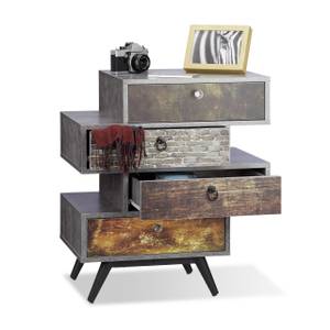 Commode vintage avec 4 tiroirs Noir - Marron - Gris - Bois manufacturé - Métal - 60 x 69 x 40 cm