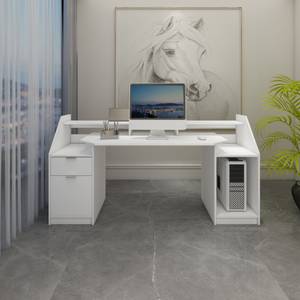Schreibtisch mit Schublade 180x90cm Weiß Weiß - Massivholz - 55 x 91 x 180 cm