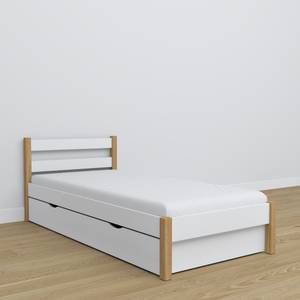 Einzelbett N01 mit Schublade Eiche - Weiß - 90 x 200 cm