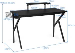Gaming Tisch mit Monitorablage Schwarz - Metall - 55 x 100 x 120 cm