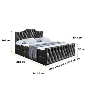 Boxspringbett VILA-1-Z Hochglanz Schwarz - Breite: 200 cm - H3