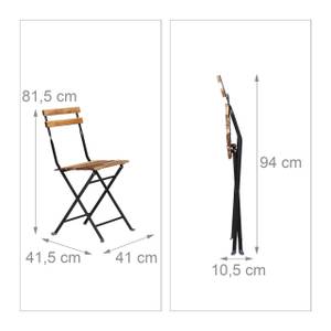 Meubles de jardin 2 chaises et 1 table Noir - Marron - Bois manufacturé - Métal - 60 x 76 x 60 cm