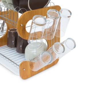 Égouttoir à vaisselle 2 étages en bambou Marron - Argenté - Blanc - Bambou - Métal - 40 x 34 x 27 cm