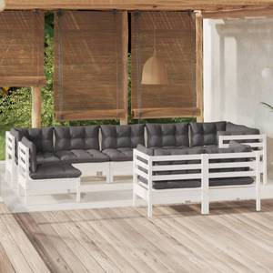 9-tlg. Garten-Lounge-Set mit Kissen Weiß Weiß