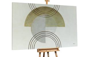 XXL Tableaux à l'huile Art Nouveau 2.0 Beige - Gris - Bois massif - Textile - 180 x 120 x 4 cm
