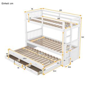 Etagenbett Paul Weiß - Holzwerkstoff - Massivholz - 96 x 160 x 205 cm