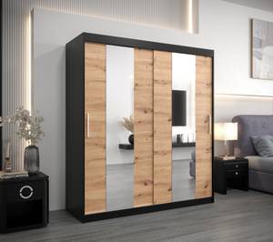 Armoire à portes coulissantes Pole Noir - Imitation chêne - Largeur : 180 cm - 2 porte