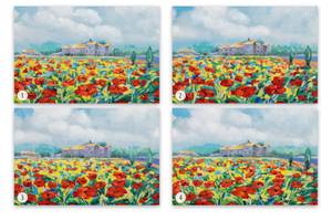 Acrylbild handgemalt Mohnblumenzeit Massivholz - Textil - 93 x 63 x 3 cm