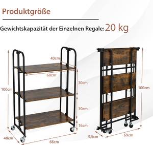 Küchenwagen mit 4 Rollen Braun - Holzwerkstoff - 40 x 100 x 66 cm