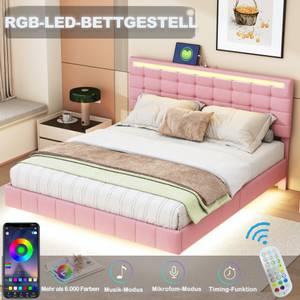 Polsterbett mit LED Nesoi Ⅳ Pink - Breite: 172 cm