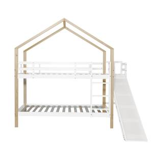 Etagenbett HomeyFuny Ⅰ Beige - Weiß - Holzwerkstoff - Massivholz - Holzart/Dekor - 183 x 223 x 245 cm