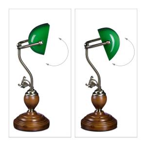 Bankerlampe JONES mit Holzfuß Braun - Gold - Grün - Holzwerkstoff - Glas - Metall - 27 x 43 x 18 cm