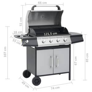 vidaXL Gasgrill 4+1 Brenner Schwarz und Metall - 55 x 107 x 122 cm