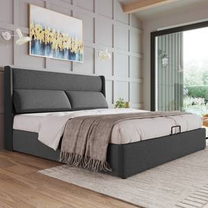 Polsterbett Phoebe Ⅳ Grau - Holzwerkstoff - Metall - Massivholz - Textil - Holzart/Dekor - 142 x 111 x 223 cm