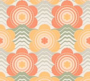 Retrotapete mit Blumen Creme - Grün - Orange - Gelb