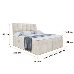 Boxspringbett BRUGO Ecru - Breite: 160 cm - H3