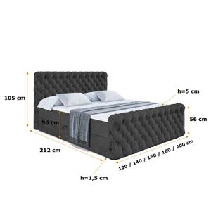 Boxspringbett BOXI8-Z Schwarz - Breite: 180 cm - H4