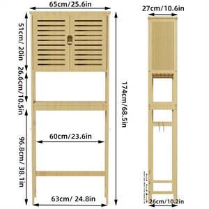 Toilettenschrank Waschmaschinenschrank Beige - Bambus - Metall - 26 x 174 x 63 cm