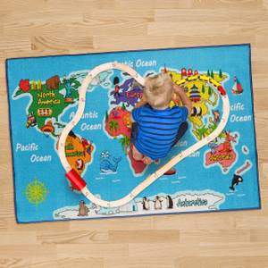 Kinderteppich Weltkarte 150x100 cm Blau - Rot - Gelb - Kunststoff - Textil - 150 x 1 x 100 cm