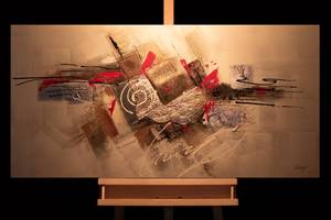 Tableau peint A Great Collision Gris - Rouge - Bois massif - Textile - 140 x 70 x 4 cm