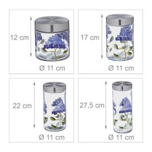 4er Set Vorratsgläser Blumenmuster Blau - Silber - Glas - Metall - Kunststoff - 11 x 28 x 11 cm