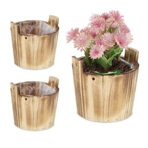 Holz Blumentopf im 3er Set Braun - Holzwerkstoff - 14 x 12 x 13 cm