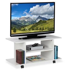 Meuble TV sur roues blanc Blanc - Bois manufacturé - Textile - 80 x 40 x 40 cm