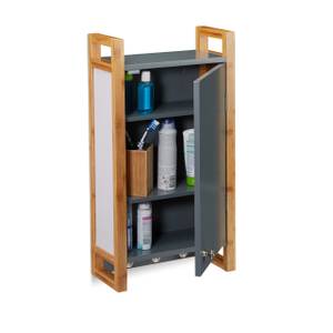 Hängeschrank Bad grau Braun - Grau - Weiß - Bambus - Holzwerkstoff - 32 x 58 x 15 cm