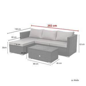 Rattan-Lounge Set QUEENS Grau - Kunststoff - Polyrattan - 202 x 63 x 130 cm