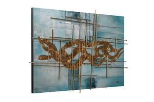 Bild handgemalt Göttliche Offenbarung Blau - Gold - Massivholz - Textil - 120 x 80 x 4 cm