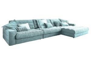 Ecksofa LANA XL Sofa Cord Recamiere Hellblau - Ecke davorstehend rechts