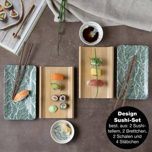 Sushi 8tlg Geschirr-Set 2 Personen Grün - Ton - Holzwerkstoff - 28 x 8 x 33 cm