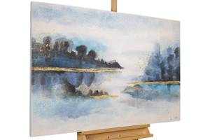 Tableau peint From Shore to Shore Bleu - Blanc - Bois massif - Textile - 120 x 80 x 4 cm