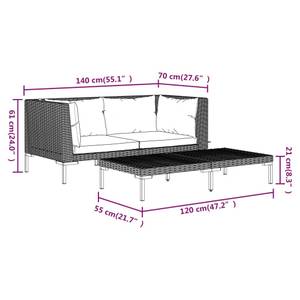 Salon de jardin 318606 (lot de 3) Gris - Métal - Polyrotin - 70 x 61 x 70 cm