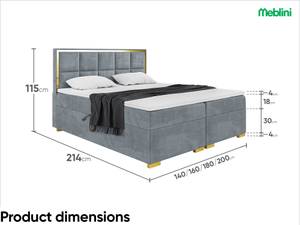 Boxspringbett Dani Gold Grau - 180 x 214 cm - H4