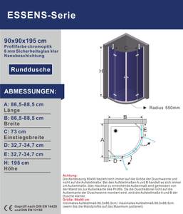 Duschkabine Runddusche Eckdusche Drehtür 90 x 90 cm