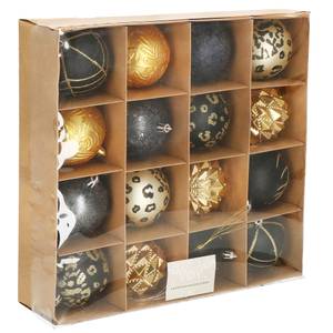 Weihnachtsbaumkugeln 16-teiliges Schwarz - Gold - Kunststoff - 8 x 8 x 8 cm