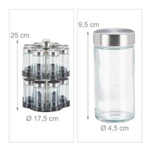 Gewürzkarussell mit 16 Gläsern Schwarz - Silber - Glas - Metall - Kunststoff - 18 x 25 x 18 cm