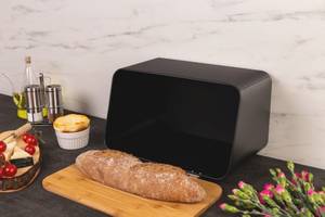 Brotkasten mit Deckel 2-in-1 Schwarz - Bambus - Metall - 37 x 22 x 19 cm