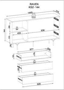 Buffet RAVEN SB144 1D3D Noir - Bois manufacturé - Matière plastique - 144 x 83 x 38 cm