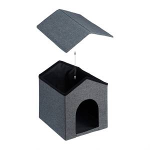 Katzenhöhle mit Dach in Grau Schwarz - Grau - Holzwerkstoff - Textil - 35 x 40 x 43 cm