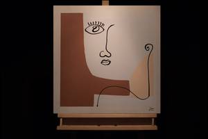 Tableau peint à la main Self-reflection Marron - Blanc - Bois massif - Textile - 60 x 60 x 4 cm