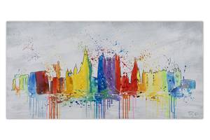 Bild gemalt Dublin Skyline Silhouette Grau - Massivholz - Textil - Holz teilmassiv - 120 x 60 x 4 cm