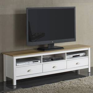 Meuble TV Bora 3 tiroirs Blanc - Bois massif - Bois/Imitation - 158 x 47 x 39 cm