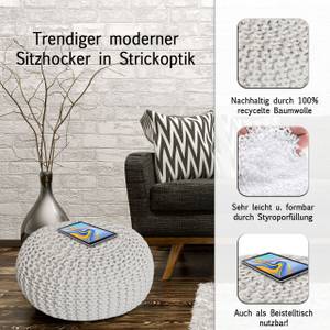 Pouf Sitzpouf Bodenkissen Strickhocker Weiß