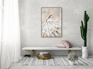 Bild handgemalt Der fliegende Schwan Weiß - Massivholz - Textil - 60 x 90 x 4 cm