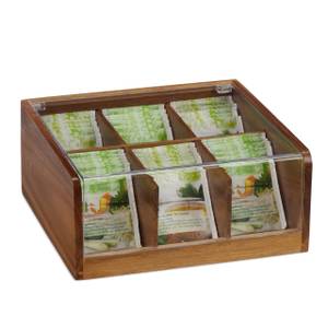 Boîte à thé bois acacia Marron - Bois manufacturé - Matière plastique - 22 x 10 x 21 cm