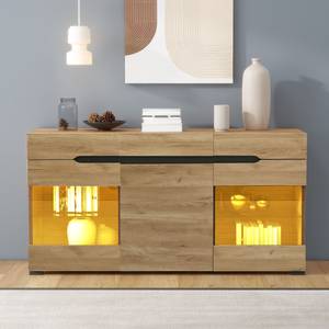 Buffet LED Hélios Ⅰ Marron - Bois manufacturé - Verre - Métal - 35 x 80 x 140 cm