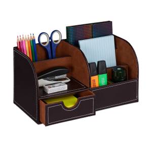 Schreibtisch Organizer Kunstleder Braun - Weiß - Holzwerkstoff - Kunststoff - Textil - 28 x 15 x 15 cm